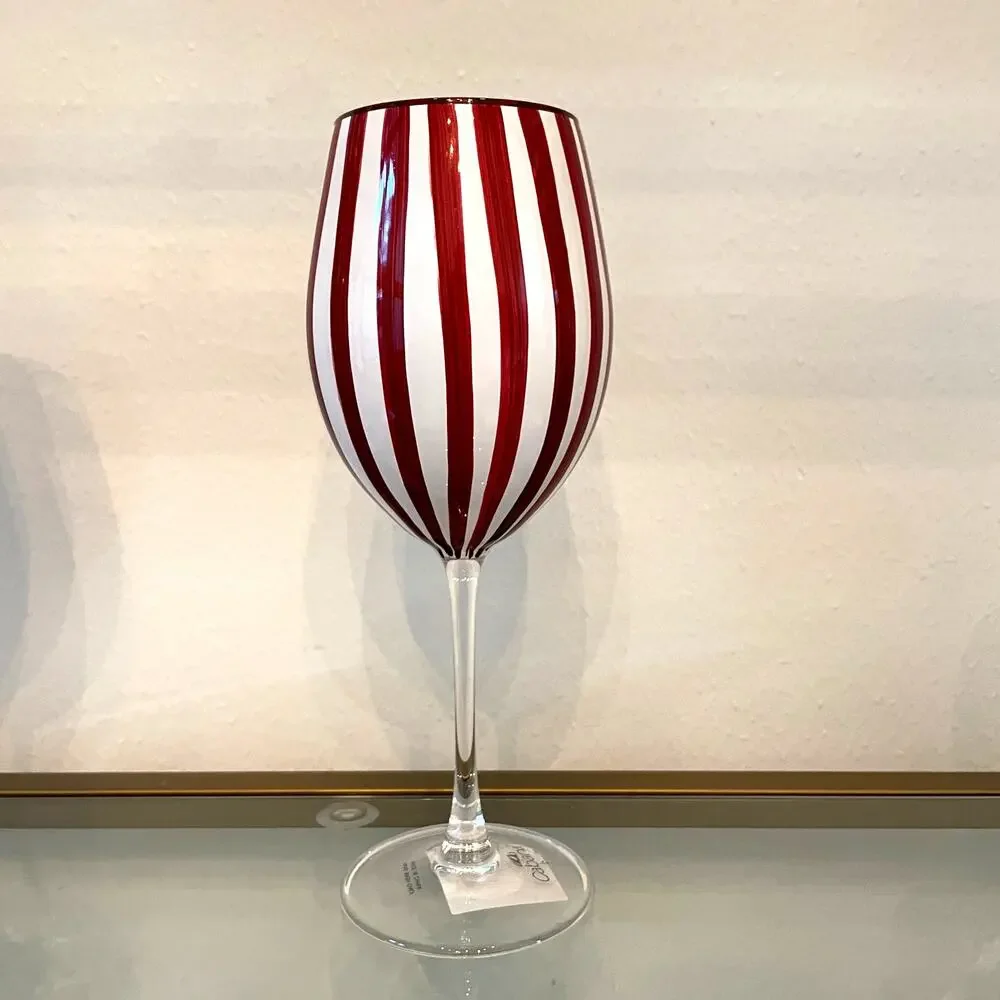 Cabana Red Striped Wine Goblet Glass Set of 2 Holiday NEW